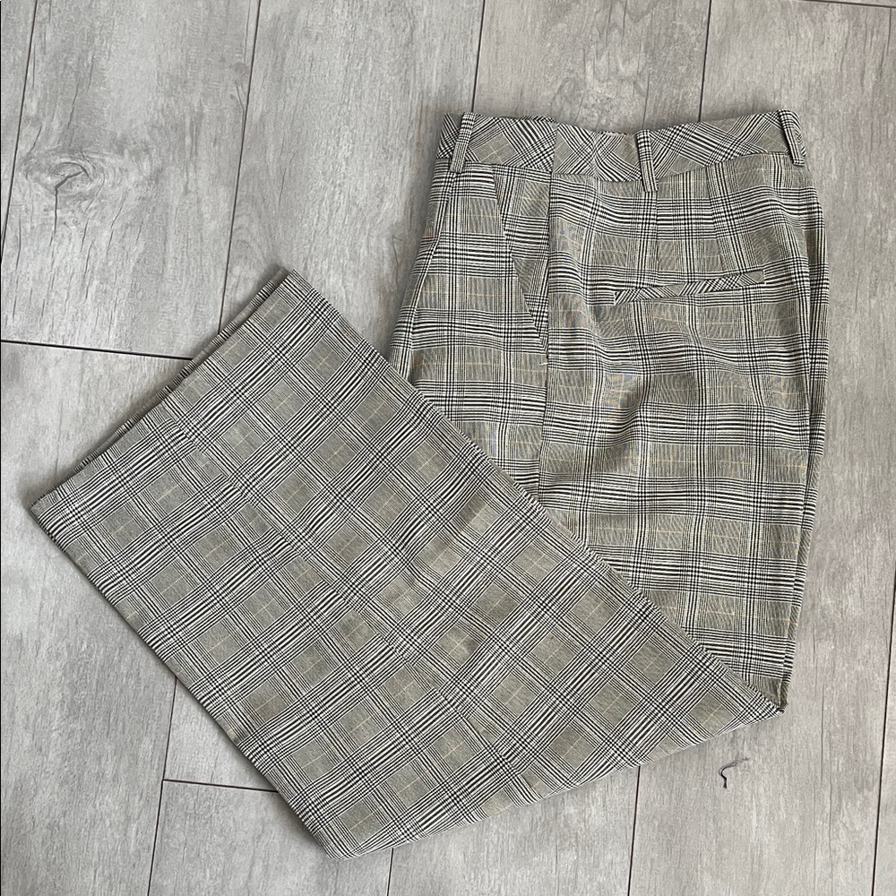 H&M NWOT Beige Brown Plaid Wide Leg Pants, Size 10